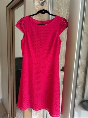J. Crew Hot Pink Laser-Cut Fit & Flare Midi Dress